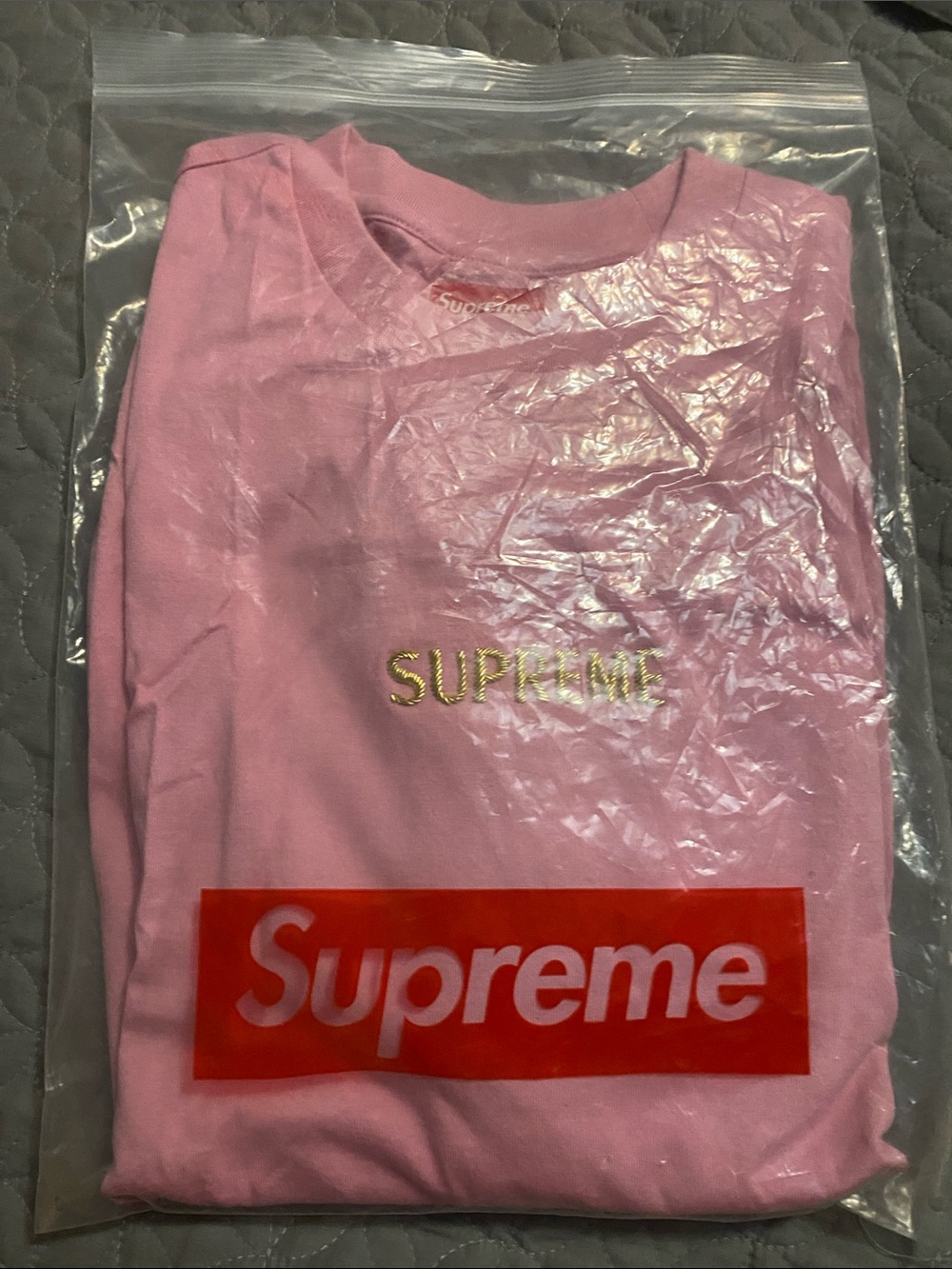 Supreme Pink Short Sleeve Bullion Logo Tee